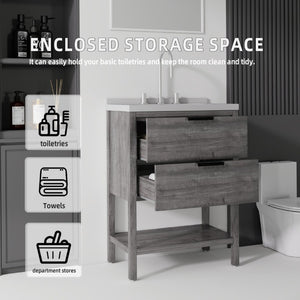 English Elm 24 Inch Freestanding Bathroom Vanity with Cultured Marble Top Soft Close Spa Style Grey Granite White B2775S00299