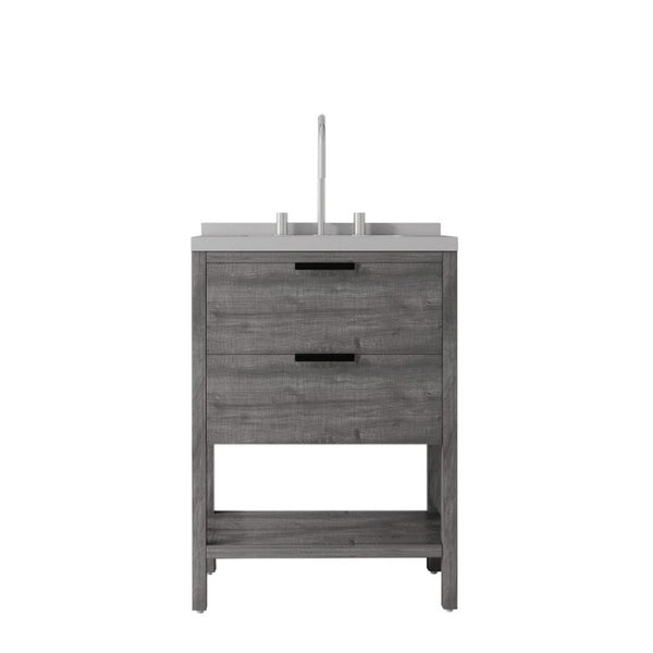 English Elm 24 Inch Freestanding Bathroom Vanity with Cultured Marble Top Soft Close Spa Style Grey Granite White B2775S00299
