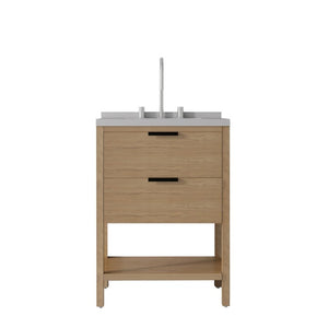 English Elm 24 Inch Freestanding Bathroom Vanity with Cultured Marble Top Soft Close Spa Style Oak Granite White B2775S00300