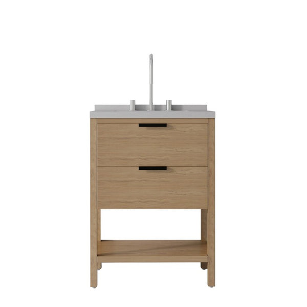 English Elm 24 Inch Freestanding Bathroom Vanity with Cultured Marble Top Soft Close Spa Style Oak Granite White B2775S00300