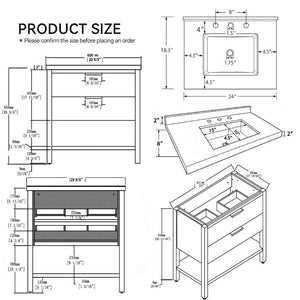 English Elm 24 Inch Freestanding Bathroom Vanity with Cultured Marble Top Soft Close Spa Style Oak Granite White B2775S00300