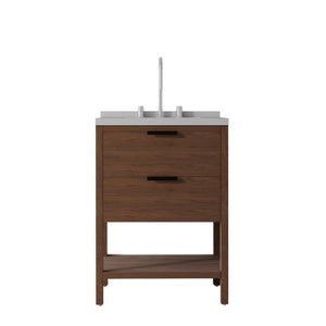 English Elm 24 Inch Freestanding Bathroom Vanity with Cultured Marble Top Soft Close Spa Style Brown Granite White B2775S00301