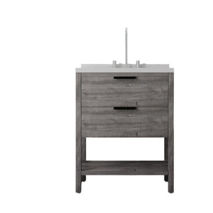 English Elm 30 Inch Freestanding Bathroom Vanity with Undermount Sink and Cultured Marble Top Grey Carrara White B2775S00302