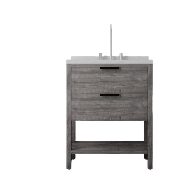 English Elm 30 Inch Freestanding Bathroom Vanity with Undermount Sink and Cultured Marble Top Grey Carrara White B2775S00302