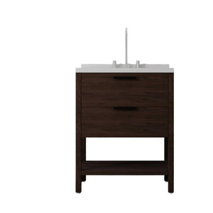 English Elm 30 Inch Freestanding Bathroom Vanity with Undermount Sink and Cultured Marble Top Brown Carrara White B2775S00304
