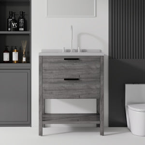 English Elm 30 Inch Freestanding Bathroom Vanity with Undermount Sink and Cultured Marble Top Grey Granite White B2775S00305