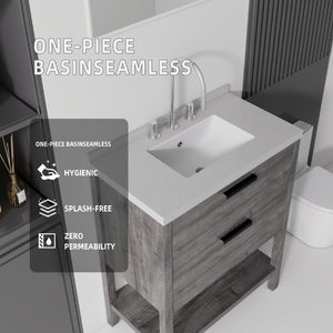 English Elm 30 Inch Freestanding Bathroom Vanity with Undermount Sink and Cultured Marble Top Grey Granite White B2775S00305