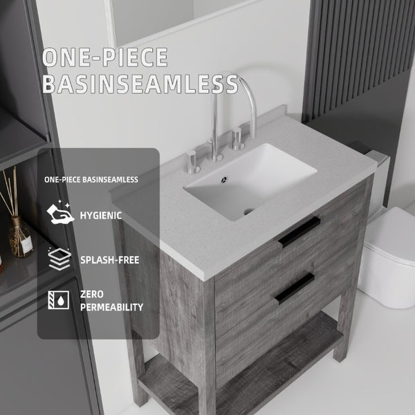 English Elm 30 Inch Freestanding Bathroom Vanity with Undermount Sink and Cultured Marble Top Grey Granite White B2775S00305