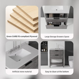 English Elm 30 Inch Freestanding Bathroom Vanity with Undermount Sink and Cultured Marble Top Grey Granite White B2775S00305