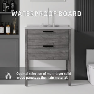 English Elm 30 Inch Freestanding Bathroom Vanity with Undermount Sink and Cultured Marble Top Grey Granite White B2775S00305