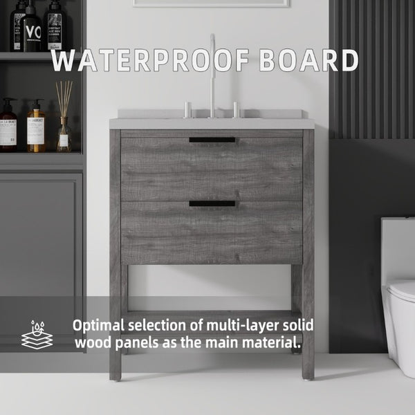 English Elm 30 Inch Freestanding Bathroom Vanity with Undermount Sink and Cultured Marble Top Grey Granite White B2775S00305
