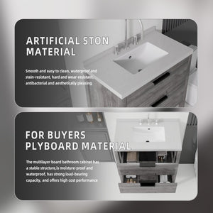 English Elm 30 Inch Freestanding Bathroom Vanity with Undermount Sink and Cultured Marble Top Grey Granite White B2775S00305