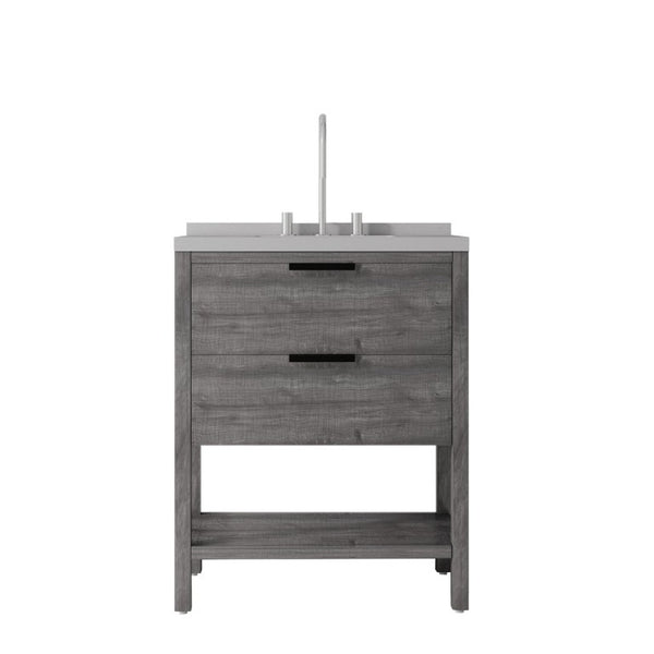English Elm 30 Inch Freestanding Bathroom Vanity with Undermount Sink and Cultured Marble Top Grey Granite White B2775S00305