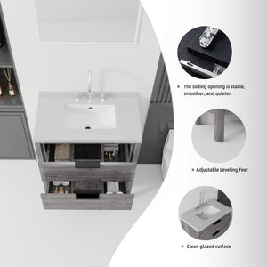 English Elm 30 Inch Freestanding Bathroom Vanity with Undermount Sink and Cultured Marble Top Grey Granite White B2775S00305