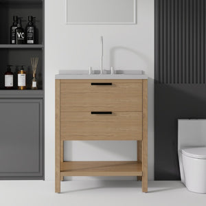 English Elm 30 Inch Freestanding Bathroom Vanity with Undermount Sink and Cultured Marble Top Oak Granite White B2775S00306