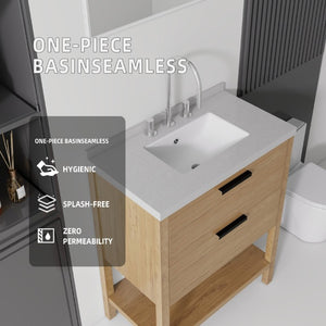 English Elm 30 Inch Freestanding Bathroom Vanity with Undermount Sink and Cultured Marble Top Oak Granite White B2775S00306