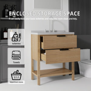 English Elm 30 Inch Freestanding Bathroom Vanity with Undermount Sink and Cultured Marble Top Oak Granite White B2775S00306
