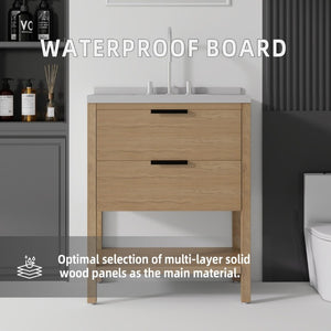 English Elm 30 Inch Freestanding Bathroom Vanity with Undermount Sink and Cultured Marble Top Oak Granite White B2775S00306