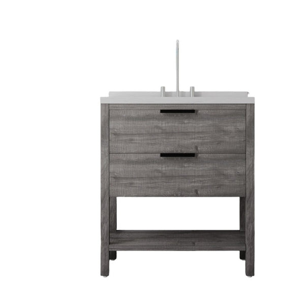 English Elm 36 Inch Freestanding Bathroom Vanity Plywood Cabinet Undermount Sink Marble Top Grey Carrara White B2775S00308