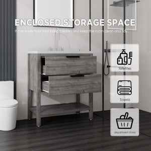 English Elm 36 Inch Freestanding Bathroom Vanity Plywood Cabinet Undermount Sink Marble Top Grey Carrara White B2775S00308