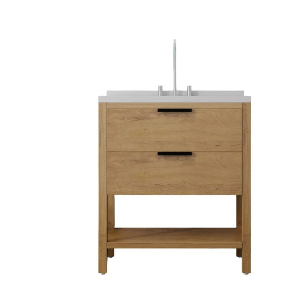 English Elm 36 Inch Freestanding Bathroom Vanity Plywood Cabinet Undermount Sink Marble Top Oak Carrara White B2775S00309