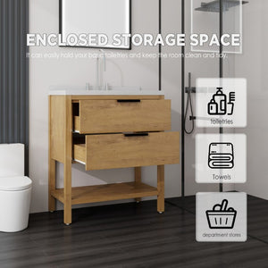 English Elm 36 Inch Freestanding Bathroom Vanity Plywood Cabinet Undermount Sink Marble Top Oak Carrara White B2775S00309