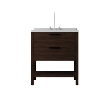 English Elm 36 Inch Freestanding Bathroom Vanity Plywood Cabinet Undermount Sink Marble Top Brown Carrara White B2775S00310