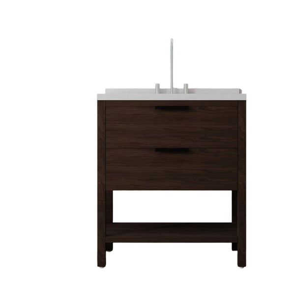 English Elm 36 Inch Freestanding Bathroom Vanity Plywood Cabinet Undermount Sink Marble Top Brown Carrara White B2775S00310