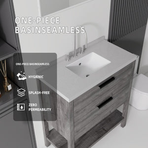 English Elm 36 Inch Freestanding Bathroom Vanity Plywood Cabinet Undermount Sink Marble Top Grey Granite White B2775S00311