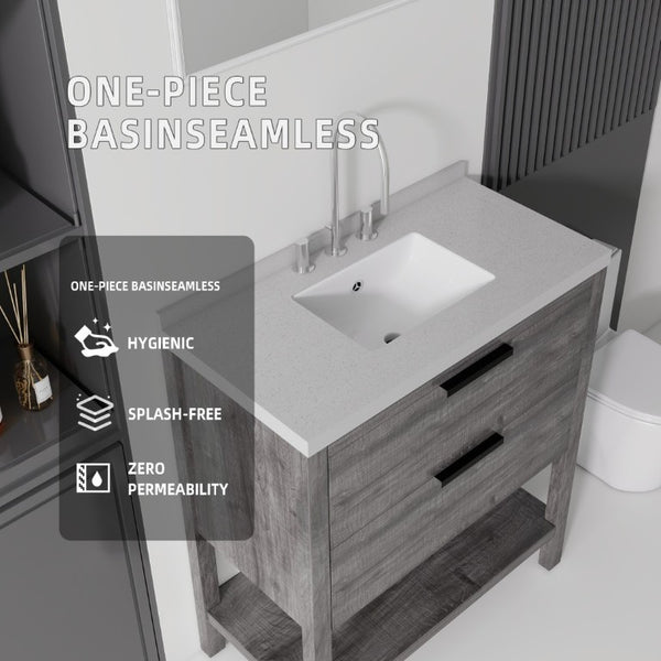 English Elm 36 Inch Freestanding Bathroom Vanity Plywood Cabinet Undermount Sink Marble Top Grey Granite White B2775S00311