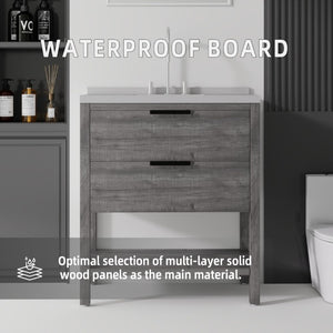 English Elm 36 Inch Freestanding Bathroom Vanity Plywood Cabinet Undermount Sink Marble Top Grey Granite White B2775S00311