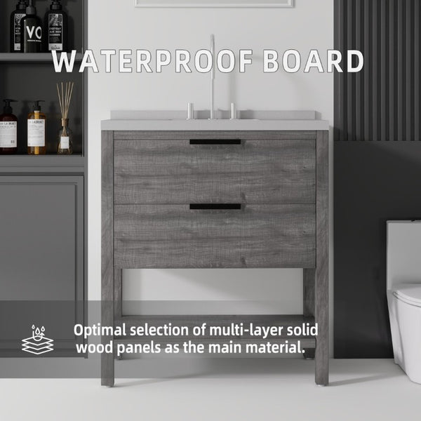 English Elm 36 Inch Freestanding Bathroom Vanity Plywood Cabinet Undermount Sink Marble Top Grey Granite White B2775S00311