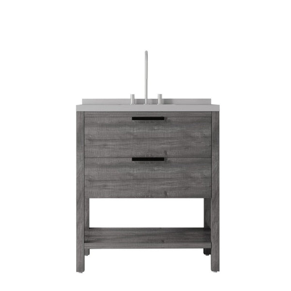 English Elm 36 Inch Freestanding Bathroom Vanity Plywood Cabinet Undermount Sink Marble Top Grey Granite White B2775S00311