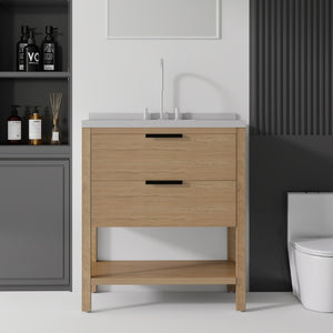 English Elm 36 Inch Freestanding Bathroom Vanity Plywood Cabinet Undermount Sink Marble Top Oak Granite White B2775S00312