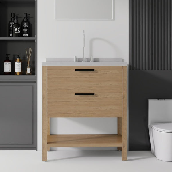 English Elm 36 Inch Freestanding Bathroom Vanity Plywood Cabinet Undermount Sink Marble Top Oak Granite White B2775S00312