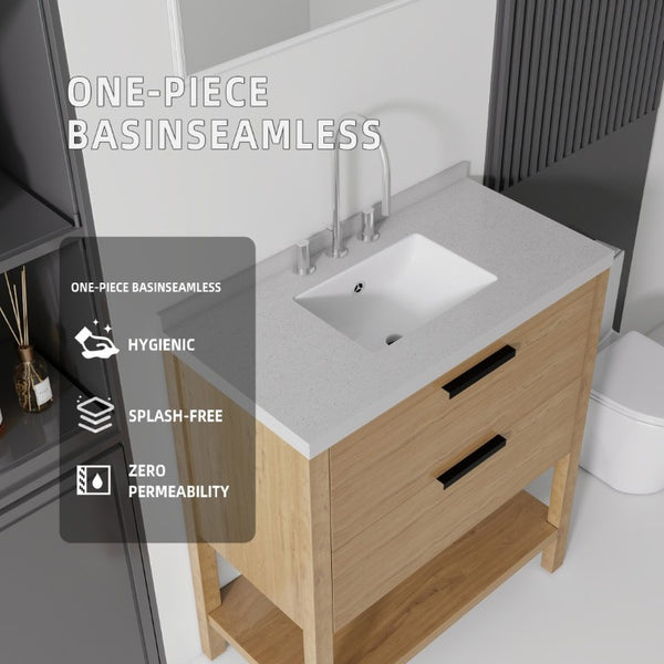 English Elm 36 Inch Freestanding Bathroom Vanity Plywood Cabinet Undermount Sink Marble Top Oak Granite White B2775S00312