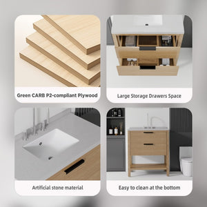 English Elm 36 Inch Freestanding Bathroom Vanity Plywood Cabinet Undermount Sink Marble Top Oak Granite White B2775S00312