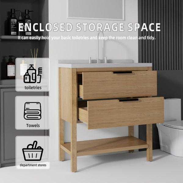 English Elm 36 Inch Freestanding Bathroom Vanity Plywood Cabinet Undermount Sink Marble Top Oak Granite White B2775S00312