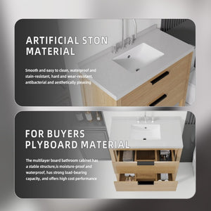English Elm 36 Inch Freestanding Bathroom Vanity Plywood Cabinet Undermount Sink Marble Top Oak Granite White B2775S00312