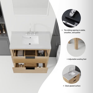 English Elm 36 Inch Freestanding Bathroom Vanity Plywood Cabinet Undermount Sink Marble Top Oak Granite White B2775S00312