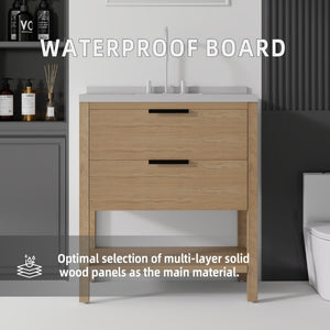 English Elm 36 Inch Freestanding Bathroom Vanity Plywood Cabinet Undermount Sink Marble Top Oak Granite White B2775S00312