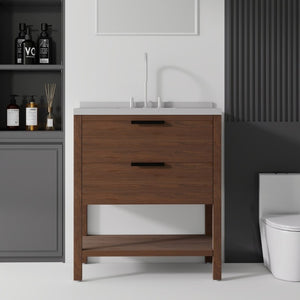 English Elm 36 Inch Freestanding Bathroom Vanity Plywood Cabinet Undermount Sink Marble Top Brown Granite White B2775S00313
