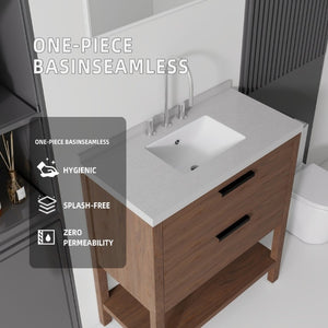 English Elm 36 Inch Freestanding Bathroom Vanity Plywood Cabinet Undermount Sink Marble Top Brown Granite White B2775S00313