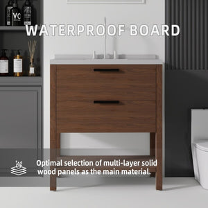 English Elm 36 Inch Freestanding Bathroom Vanity Plywood Cabinet Undermount Sink Marble Top Brown Granite White B2775S00313