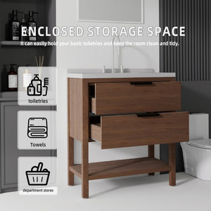 English Elm 36 Inch Freestanding Bathroom Vanity Plywood Cabinet Undermount Sink Marble Top Brown Granite White B2775S00313