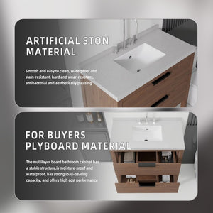 English Elm 36 Inch Freestanding Bathroom Vanity Plywood Cabinet Undermount Sink Marble Top Brown Granite White B2775S00313