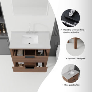English Elm 36 Inch Freestanding Bathroom Vanity Plywood Cabinet Undermount Sink Marble Top Brown Granite White B2775S00313