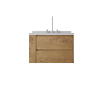 English Elm 30 Inch Floating Bathroom Vanity with Undermount Sink Soft Close Drawer Plywood Oak Carrara White B2775S00317