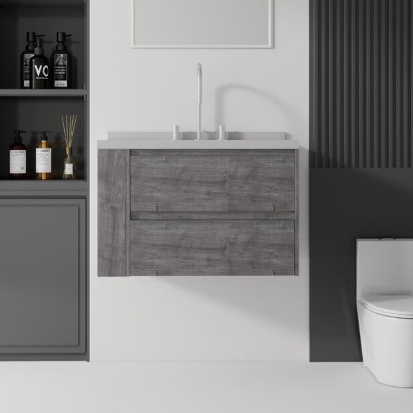 English Elm 30 Inch Floating Bathroom Vanity with Undermount Sink Soft Close Drawer Plywood Grey Granite White B2775S00321