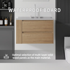 English Elm 30 Inch Floating Bathroom Vanity with Undermount Sink Soft Close Drawer Plywood Oak Granite White B2775S00322